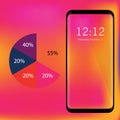 Bright new smartphone, orange and purple color, Infographics